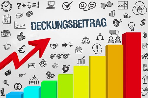 Foto: Aussteigendes Balkendiagramm mit Schriftzug Deckungsbeitrag